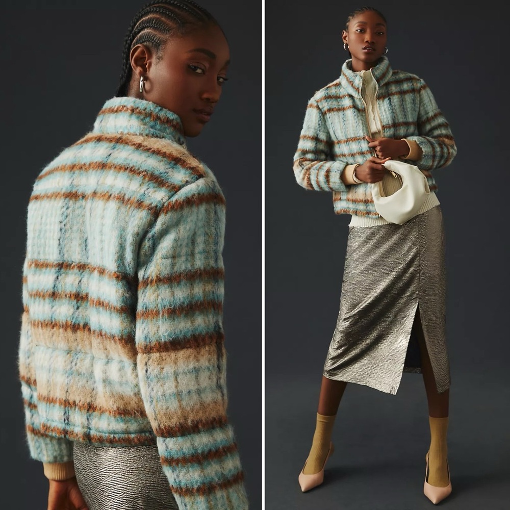 Anthropologie Multicolor Plaid Teddy Jacket